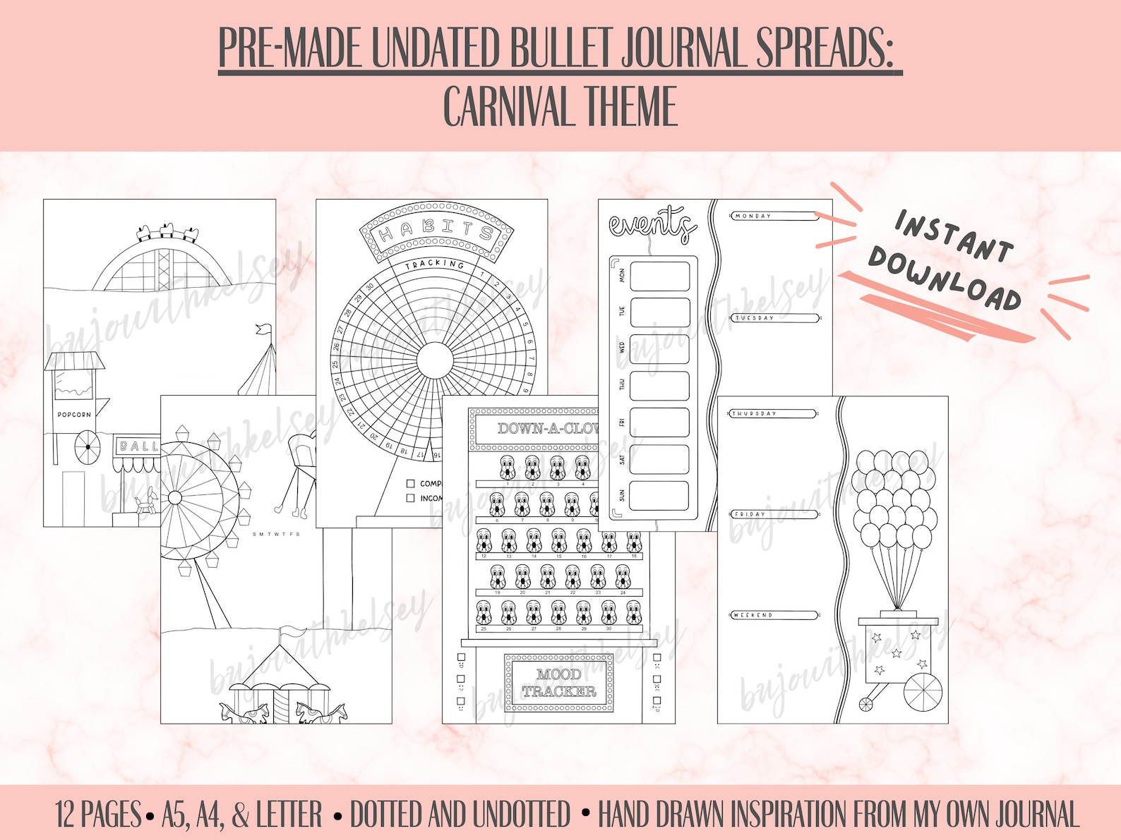 Undated Premade Bullet Journal Pages Carnival 2025 Digital Planner ...