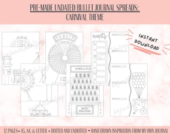 Undated Premade Bullet Journal Pages Carnival 2025 Digital Planner Templates Journal Digital Download Calendar Monthly and Weekly Planner