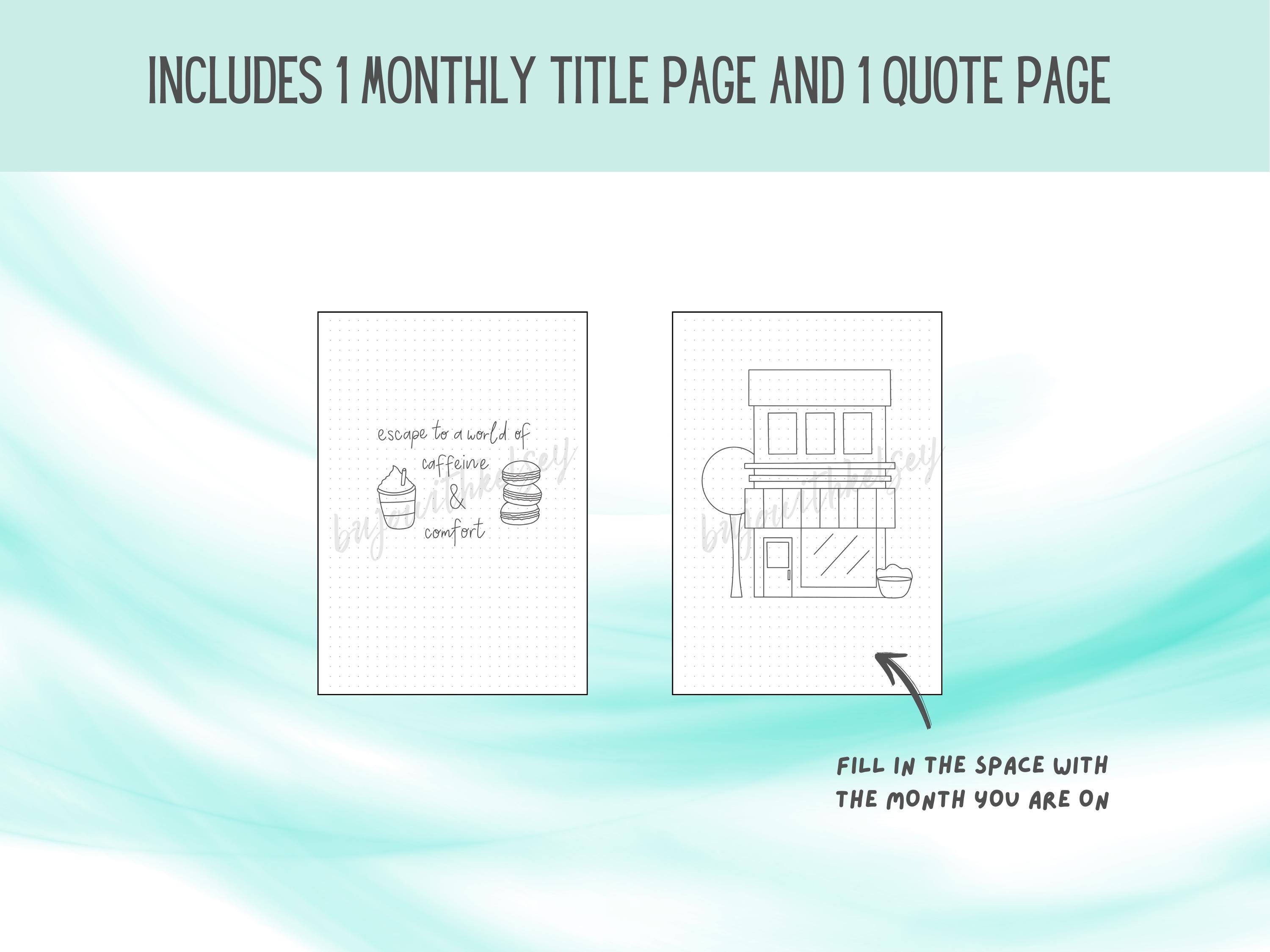 Undated Premade Bullet Journal Pages Cozy Cafe Theme, 2025 Digital ...