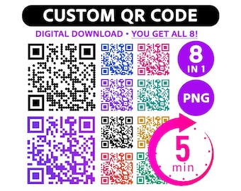 SNELLE aangepaste QR-code, png | Bevat alle 8 kleuren + 4 bonusstijlen (digitale download)