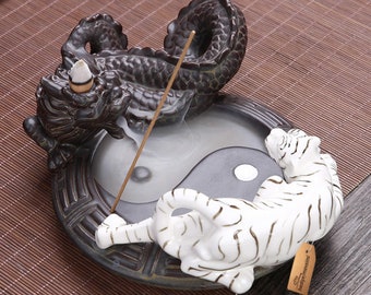 Dragon and Yin Yang-themed Ceramic Backflow Incense Burner