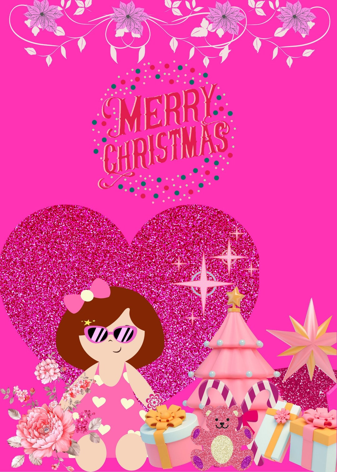 Little Girl Christmas Card// Girls Christmas Poster // Girls Christmas