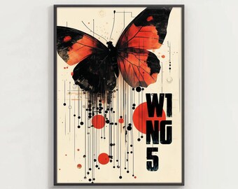 WINGS - Butterfly Wall Art, Japanese Style Art Print, Wall Art, Artwork, Decor, Retro Poster, Home Decor, High Quality Print, Digital Art