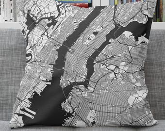 New York City Map Throw Pillow, Modern Home Decor, Black and White Pillow, City Map Pillow, Perfect Gift for Urban Lovers, Stylish Sofa