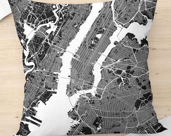 New York City Map Throw Pillow, Modern Home Decor, Black and White Pillow, City Map Pillow, Perfect Gift for Urban Lovers, Stylish Sofa