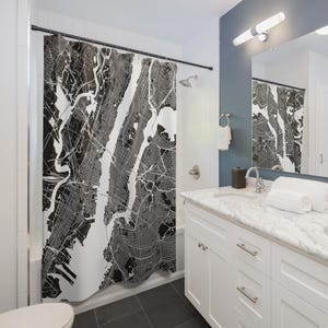 NYC Map Shower Curtain, Home Décor, Unique Bathroom Accessory, Modern, Decor Urban, Black and White, New York Map, Map Design
