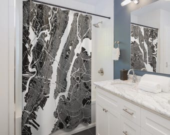 NYC Map Shower Curtain, Home Décor, Unique Bathroom Accessory, Modern, Decor Urban, Black and White, New York Map, Map Design
