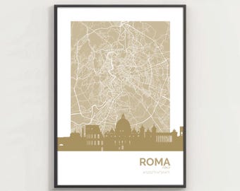 Rome - Rome maps and skyline - Home Decor Poster, Gift, Travel Souvenir, Wall Art