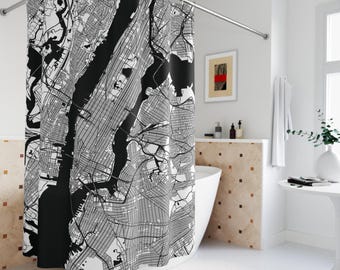 NYC Map Shower Curtain, Home Décor, Unique Bathroom Accessory, Modern, Decor Urban, Black and White, New York Map, Map Design