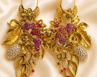 Premium Bridal Statement Earrings | Crystal &  Mother Pearl Dangle Earrings | Wedding Jewelry | Pakistani Festive Earrings | Gift for Her