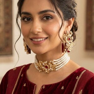 Pakistani Choker Set | Pearl Bridal Jewelry, Wedding Necklace, Desi Eid Wear