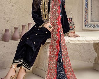 Black and Red Chunari Dupatta with Mirror Work | Pure Silk Chunari Dupatta | Traditional Dupatta | Wedding & Festive Wear