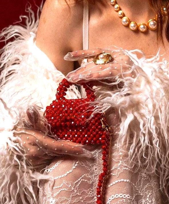 Handmade Red Beaded Mini Clutch Scarlet Chic Purse Sparkly Evening Bag Bridal Party Handbag Small Women's Formal Purse