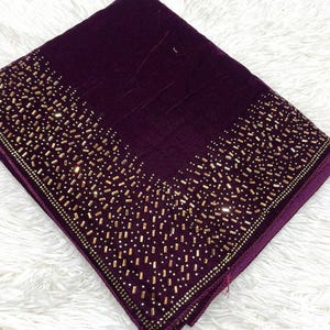 Luxurious Burgundy Velvet Shawl | Designer Embellished Wrap | Soft & Premium Velvet Scarf | Elegant Evening Stole | Pakistani Shawl