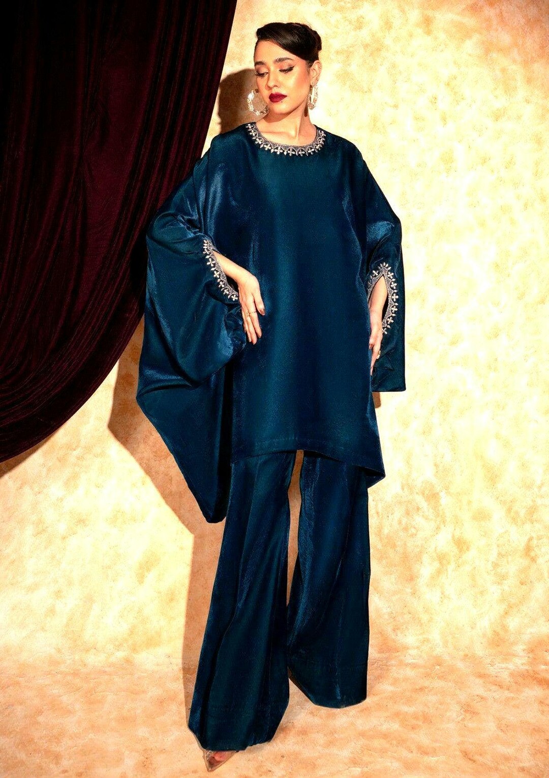 Jacket Style Party Wear Bell Sleeve Kaftan