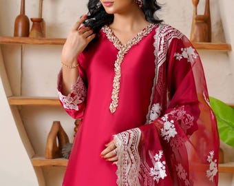 Embroidered Silk Suit | Pakistani Formal and Party Wear | Eid & Wedding Outfit | Pakistani Eid Suit | Pakistani Party Wear | Eid Wear
