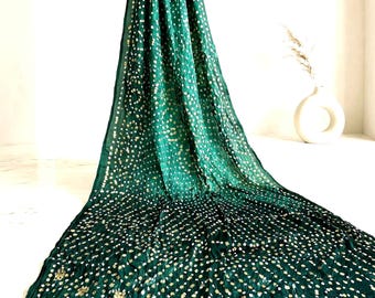 Turquoise Green & Dark Green Heavy Mukesh Work Dupatta | Pure Silk Kamdani Dupatta | Pakistani Wedding Dupatta | Festive Bridal Dupatta