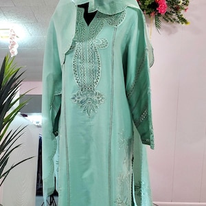 Pastel Mint Khaadi Pure Raw Silk Cutwork Embroidered Suit | Pakistani Formal and Party Wear | Pakistani Party Wear | Pakistani Formal Suit