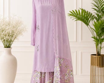 Lavender Pure Sheesha Silk Gharara Suit | Pakistani Wedding Guest Dress | Luxury Party Wear Outfit | Pakistani Designer Suit | Festive Wear