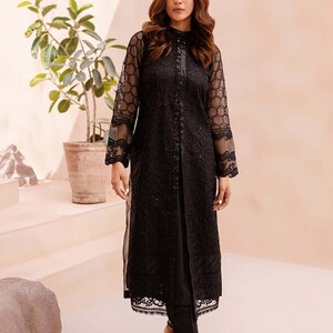 black dresses for eid Black Frock For Eid Black Dress Design 2025: Pakistani Black Frock Black Dresses For
