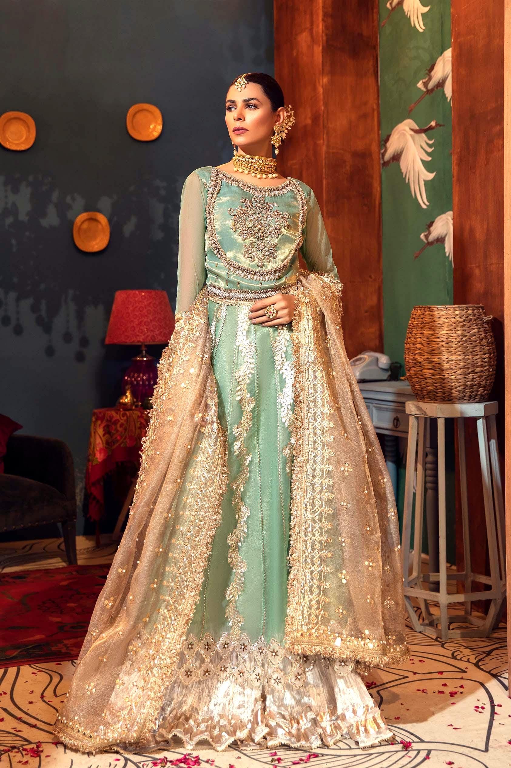 green emerald velvet dress Latest Pakistani Bridal Sea Green Lehenga Gown Dress Online  Nameera by  Farooq