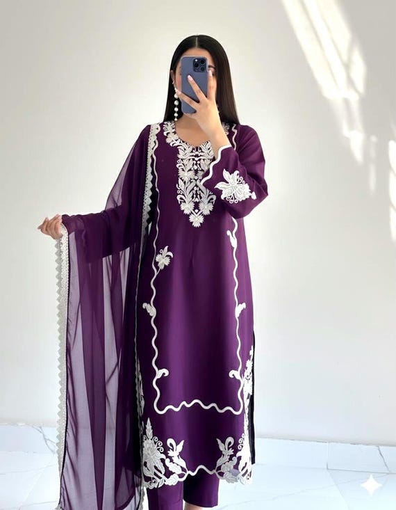Embroidered Raw Silk Pakistani Suit | Wedding & Party Wear | Festive Wear | Pakistani Eid Wear