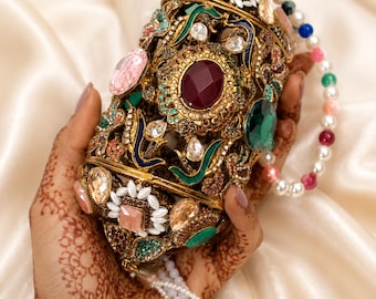 Luxury Handcrafted Bridal Clutch Purse | Kundan Crystal Evening Bag | Pakistani Indian Wedding Handbag | Designer Bridal Potli