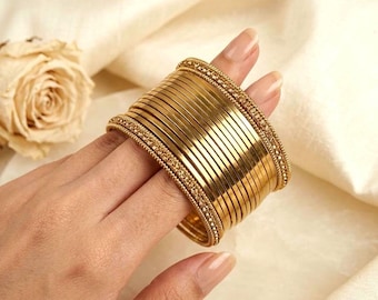 Antique Gold Stackable Bangles Set | Traditional Indian Pakistani Kada Bangles | Minimalist Gold Bracelet Set | Bridal & Festive Jewelry