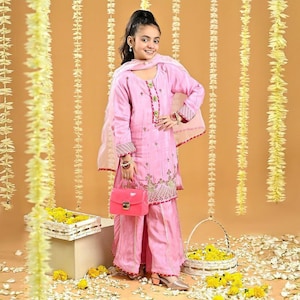 Pink Embroidered Girls Suit | Eid Outfit for Kids | Pakistani Girls Dress | Festive Wear for Girls | Traditional Eid Ka Jora for Your Laadli