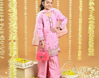 Pink Embroidered Girls Suit | Eid Outfit for Kids | Pakistani Girls Dress | Festive Wear for Girls | Traditional Eid Ka Jora for Your Laadli