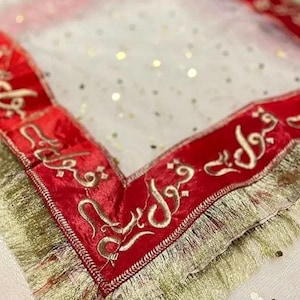 Elegant White and Red Qubool Hai Nikkah Dupatta | Shadi Nikkah Veil Shawl | Desi Wedding Bridal Wrap | Nikkah Dupatta | Qabool Hai Dupatta