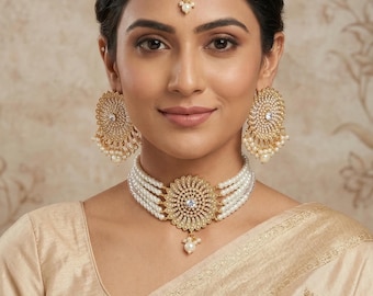 Traditional Choker Necklace Set with Tikka and Earrings | Indian Pakistani Bridal Jewelry | Wedding & Festive Jewelry | Gift for Her
