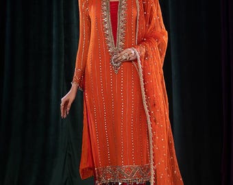 Hand-Embroidered Crinkle Chiffon Outfit | Wedding and Party Wear Suit | Pakistani Wedding Suit | Eid Wear | Pakistani Eid Suit