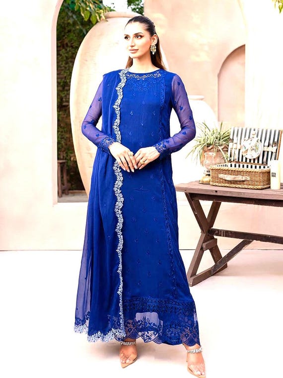 blue chiffon dress pakistani Sapphire Embroidered Outfit | Formal Wear | Ready to Wear Salwar Kameez graduation dresses 2022 Sherri Hill 56763 Welcome Size:9,5 This Ice Blue Chiffon