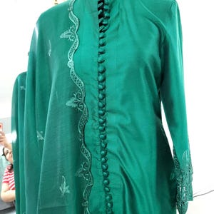 Emerald Green Khaadi Pure Raw Silk Cutwork Embroidered Suit | Pakistani Formal and Party Wear | Pakistani Party Wear | Pakistani Formal Suit