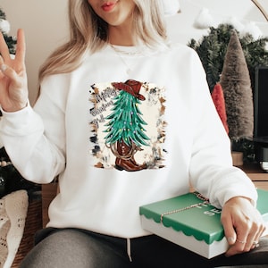 Merry Christmas Y'all Sweater, Cute Christmas Tree Boots Tee, Funny Cowboy Shirt, Merry Western Christmas Shirt, Country Christmas Shirt