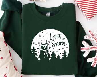 Camisa Let It Snow, lindo suéter de muñeco de nieve, camisa de feliz Navidad, suéter de invierno acogedor, camisa de fiesta de Navidad, linda camisa de Navidad, camiseta de Navidad familiar