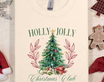Camiseta del club de Navidad alegre y alegre, suéter con árbol de Navidad alegre, camiseta navideña a juego para toda la familia, camiseta con luces navideñas, camiseta con felices fiestas