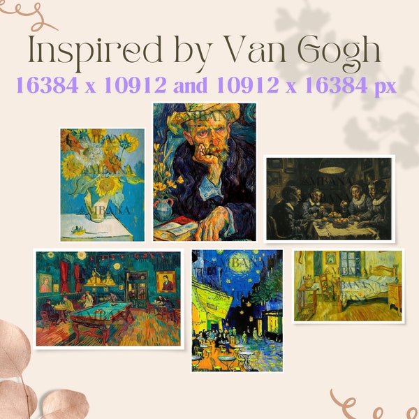 Van Gogh en Alta Resolución, 6 imágenes inspiradas en el Dormitorio, Girasoles, Comedores de Patatas, Café de Noche, Terraza y Dr. Gachet