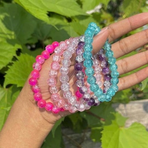 Crackle | Shiny Crackle Bracelets, Women’s Jewelry, Glass Bead Bracelets, Multi Colored Glass Bead Bracelet, Girls Elastic String Accessory
