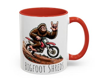 Mug, tasse drôle pour amateur de motos tout-terrain Bigfoot Sasquatch, cadeau pour les amateurs de motos tout-terrain, tasse à café Bigfoot, tasse fantaisie Sasquatch, unique