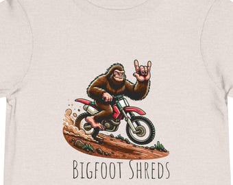 Bigfoot Shreds Toddler Tee, Dirtbike Tee Kids, Sasquatch Kids Shirt, Outdoor Adventure Shirt, Toddler Graphic T-Shirt, Kids Nature Tee,