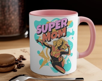 Taza de café Super Mom Regalo del Día de la Madre, Taza de café SuperHero Mom, Taza de café del Día de la Madre, Regalo para mamá, Taza de café con acento, 11oz