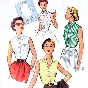 Vintage 1950s Blouse B30 Sleeveless McCall&#39;s 9028 Vintage 1950s Sewing Pattern