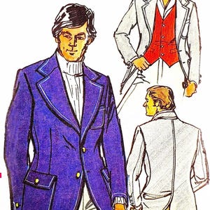 Vogue Men&#39;s Jacket and Vest - Chest 40&quot; Vintage 1970s Sewing Pattern Vogue 8358