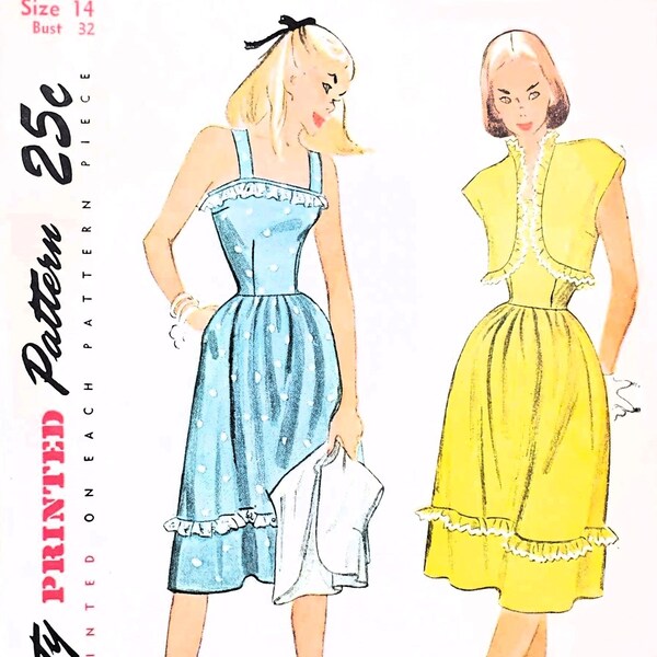 1940s Vintage Pattern - Sundress with Matching Bolero - Size 14, Bust 32 - Simplicity 2020