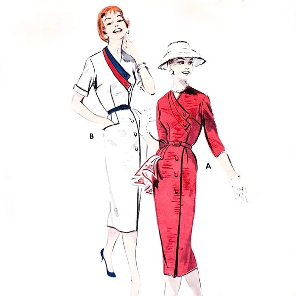 1950s Vintage Sheath Dress Pattern - Step-In Dress, Side Buttoning - Size 16.5, Bust 37" - Butterick 8513