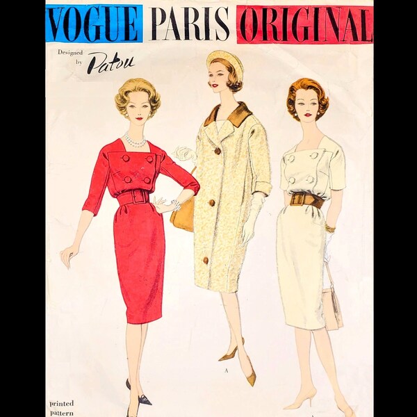 Vogue Paris Original- Patou- 1950s Slim Double Breasted Dress and Coat; ©1959 Vintage Sewing Pattern #1461