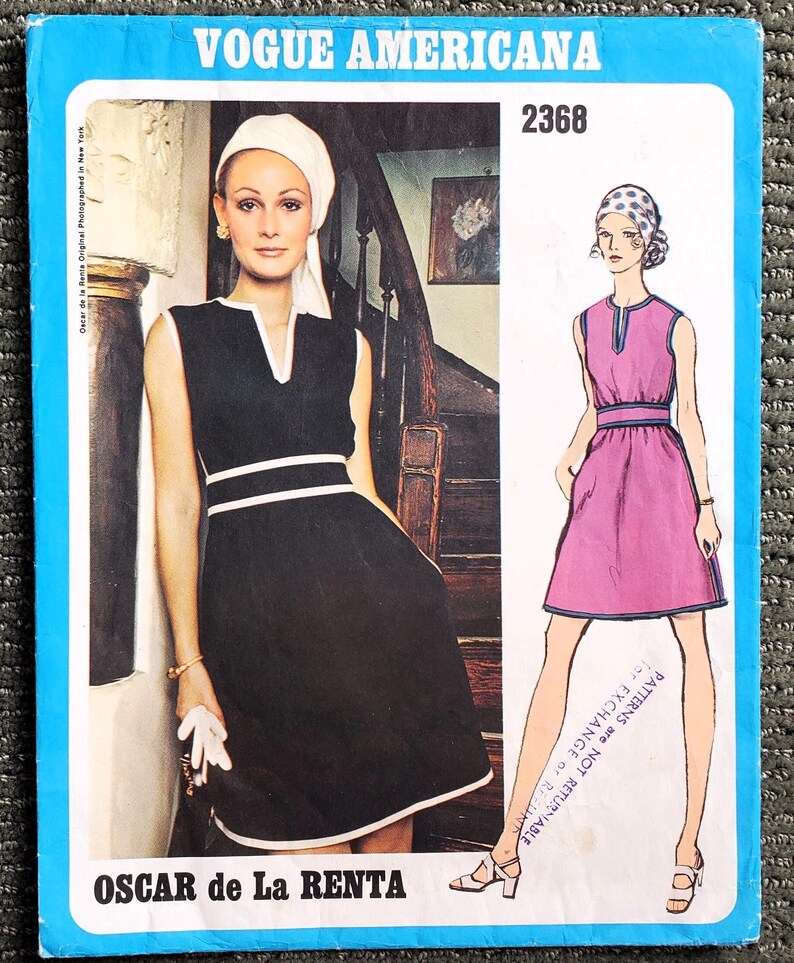 Patrón de costura vintage de los años 60 para vestido Oscar de la Renta, talla 8, busto 31.5, Vogue Americana 2368 imagen 4