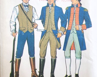 Simplicity 6741 - Vintage 1970s Men's Bicentennial Reenactment Costume Pattern: Coat, Waistcoat, Shirt, Breeches Sewing Pattern, Chest 38"